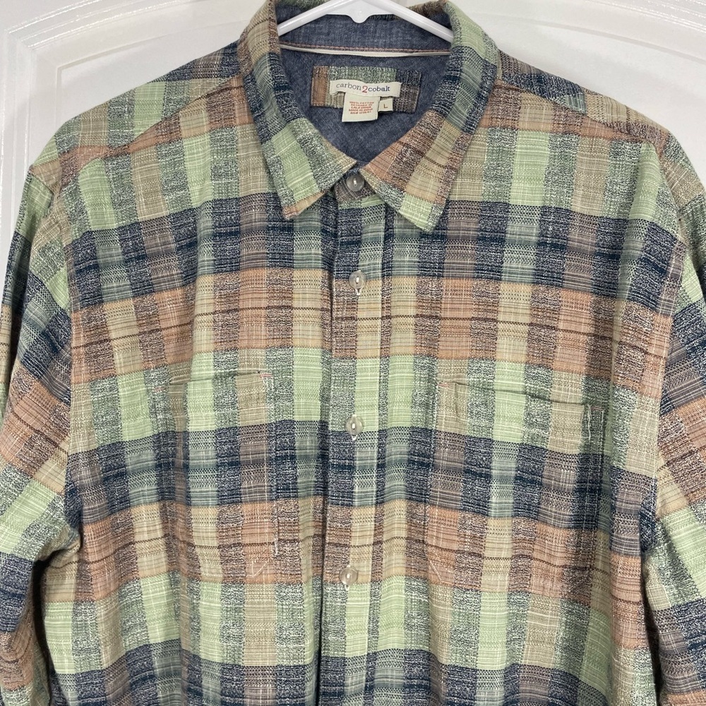 Carbon2Cobalt Men's Casual Plaid Shirt - Green, Blue, and Brown Sz Large CB-109 - Picture 4 of 9